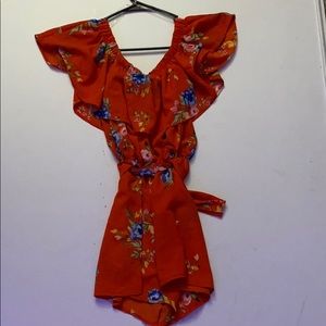 Floral orange Romper
